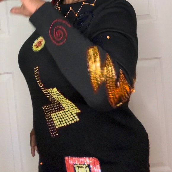 LIZ CLAIBORNE Vintage Long Sleeve Beaded Bodycon Dress-Medium - Picture 11 of 14